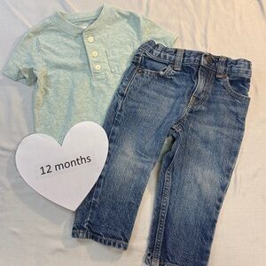 OshKosh B'gosh - 2 piece set - Short sleeve shirt and denim jeans